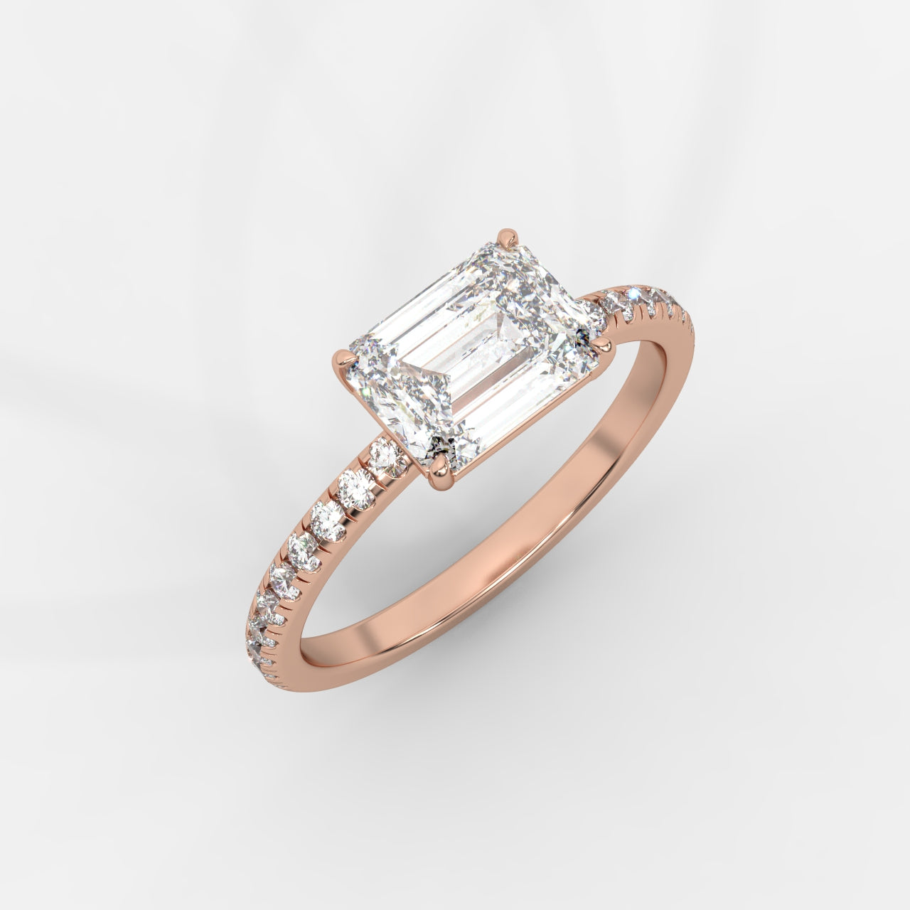 Juliette Brilliant East West Ring with Pavé Band - Emerald