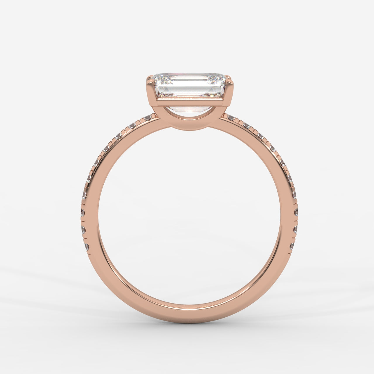 Juliette Brilliant East West Ring with Pavé Band - Emerald