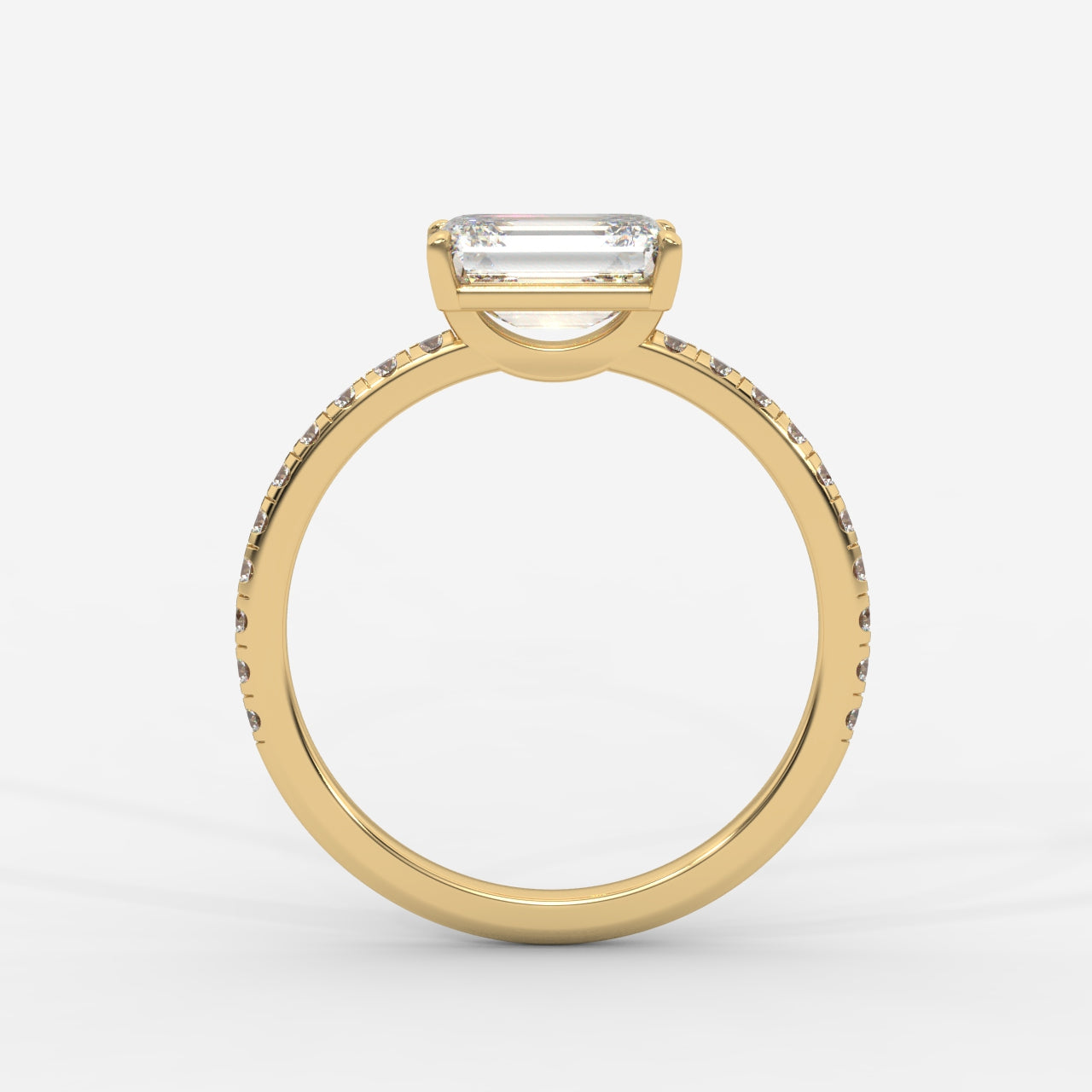 Juliette Brilliant East West Ring with Pavé Band - Emerald