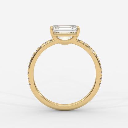 Juliette Brilliant East West Ring with Pavé Band - Emerald