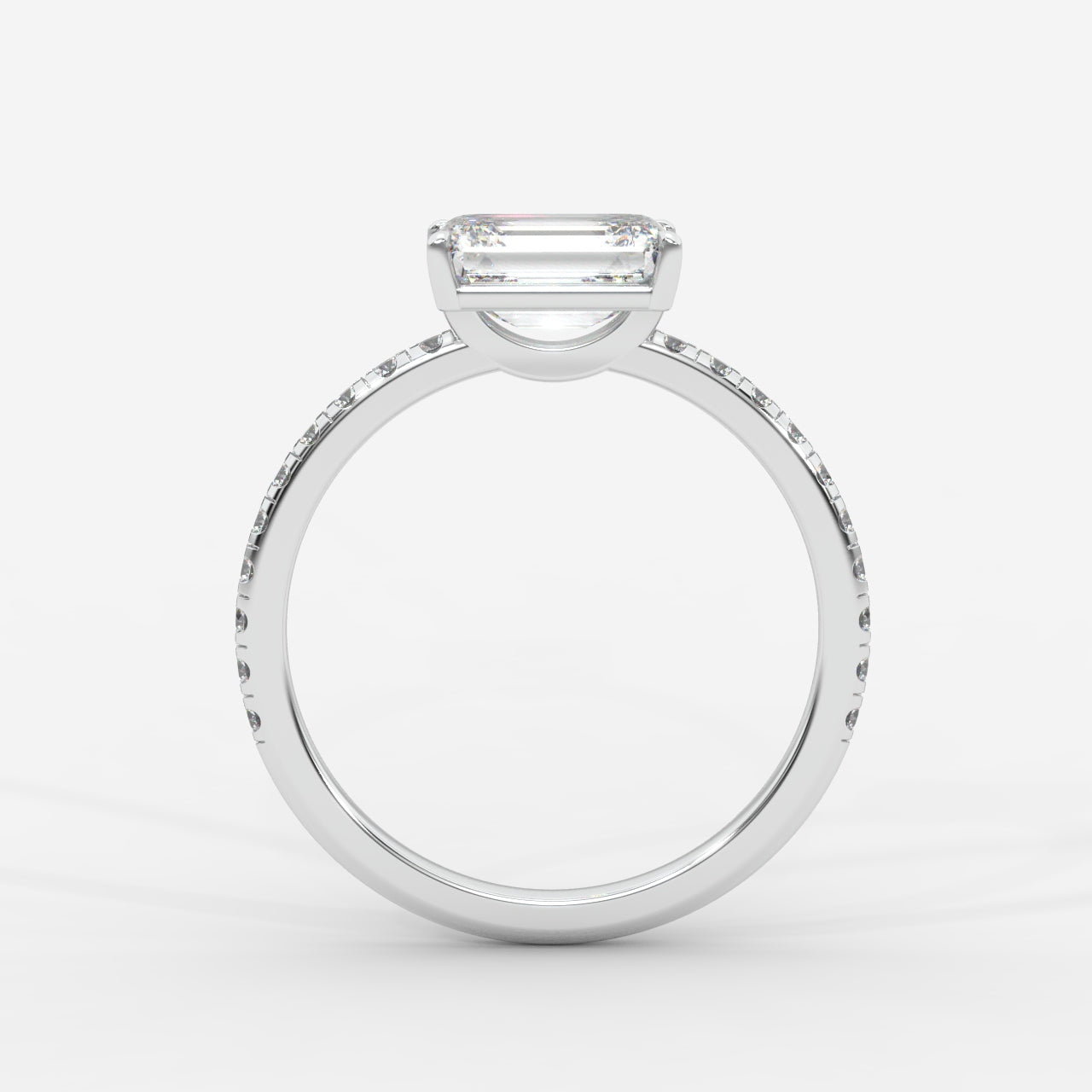 Juliette Brilliant East West Ring with Pavé Band - Emerald