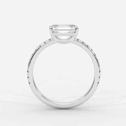 Juliette Brilliant East West Ring with Pavé Band - Emerald