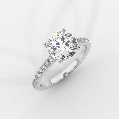 Vivienne Diamond Ring with Hidden Halo and Pavé Band - Round