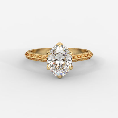 Ayesha Vintage Tulip Solitaire Ring - Oval