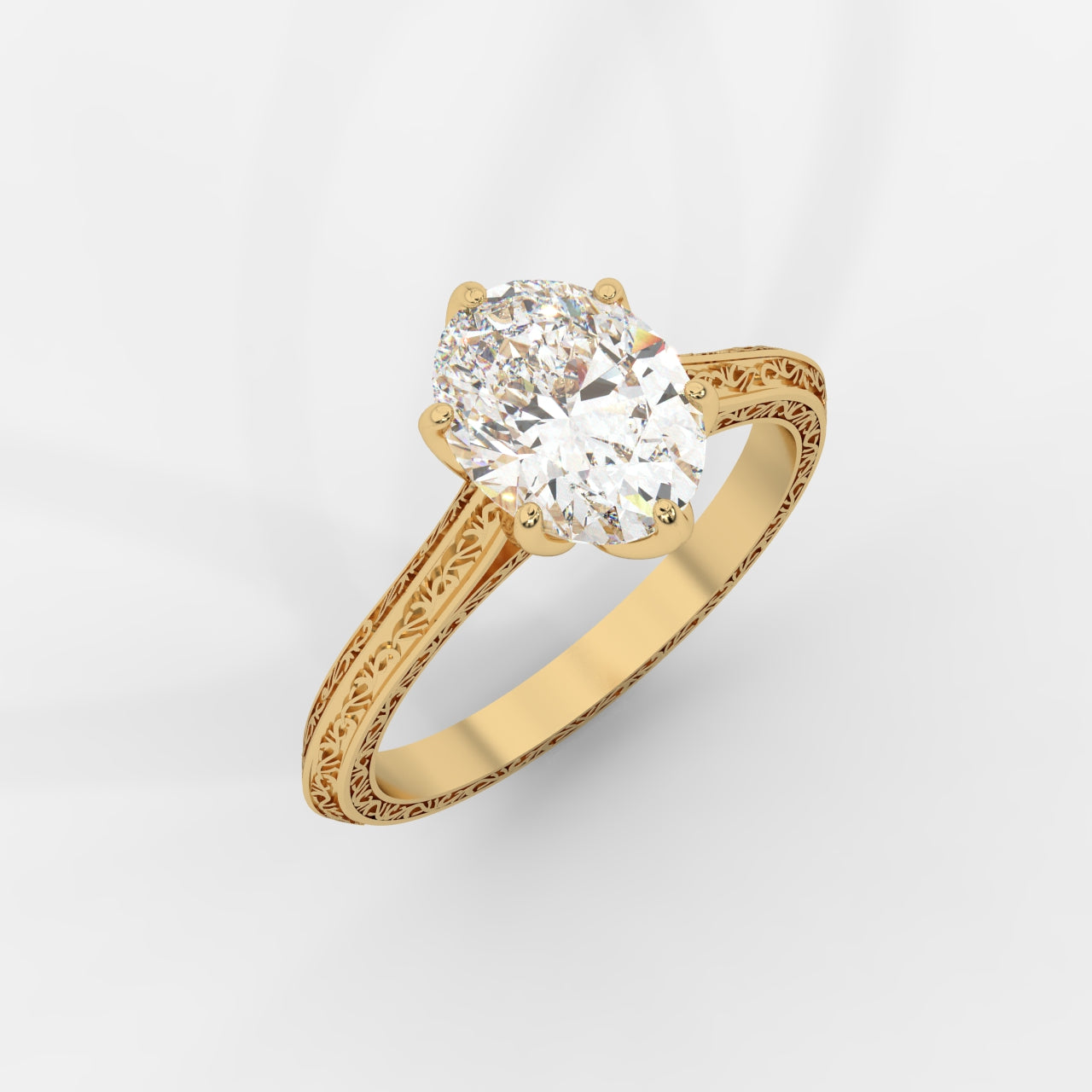 Ayesha Vintage Tulip Solitaire Ring - Oval