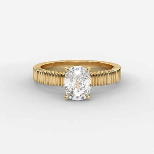 Laura Ribbed Solitaire Ring – Cushion