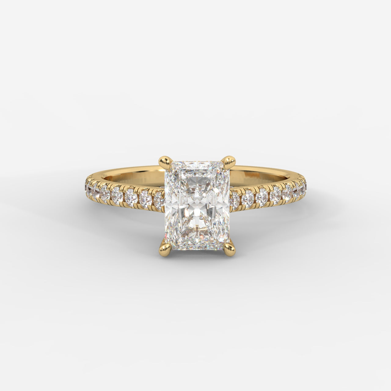 Audrey Hidden Halo Ring with Pavé Bridge and Band - Radiant