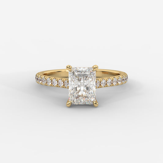 Audrey Hidden Halo Ring with Pavé Bridge and Band - Radiant