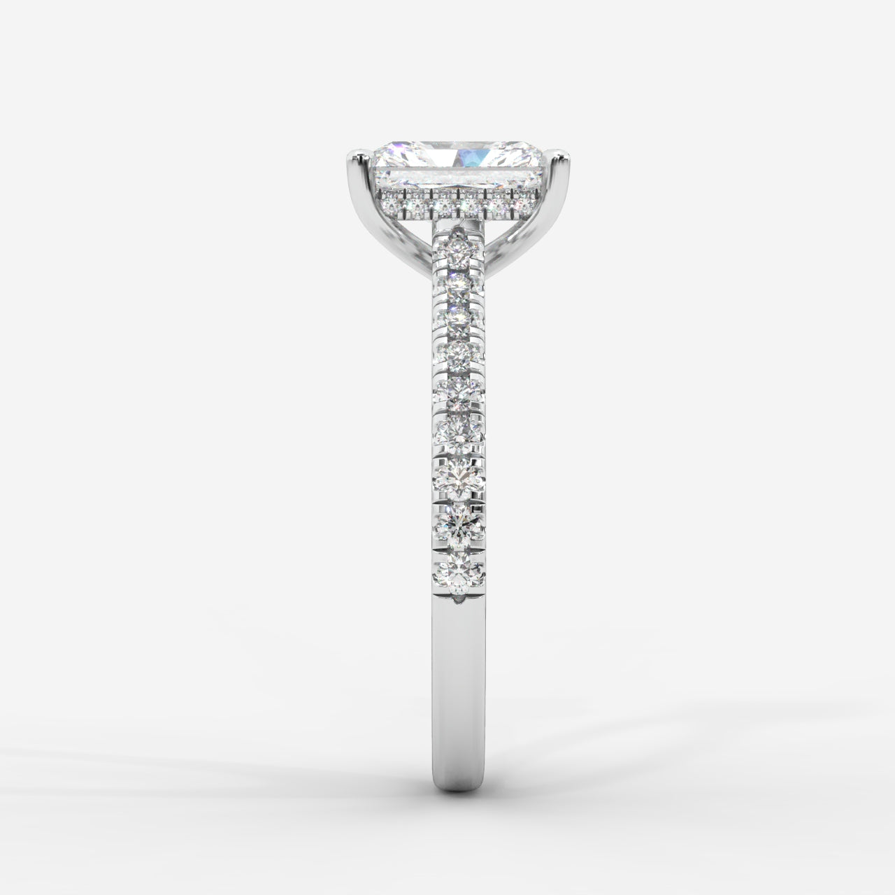 Audrey Hidden Halo Ring with Pavé Bridge and Band - Radiant
