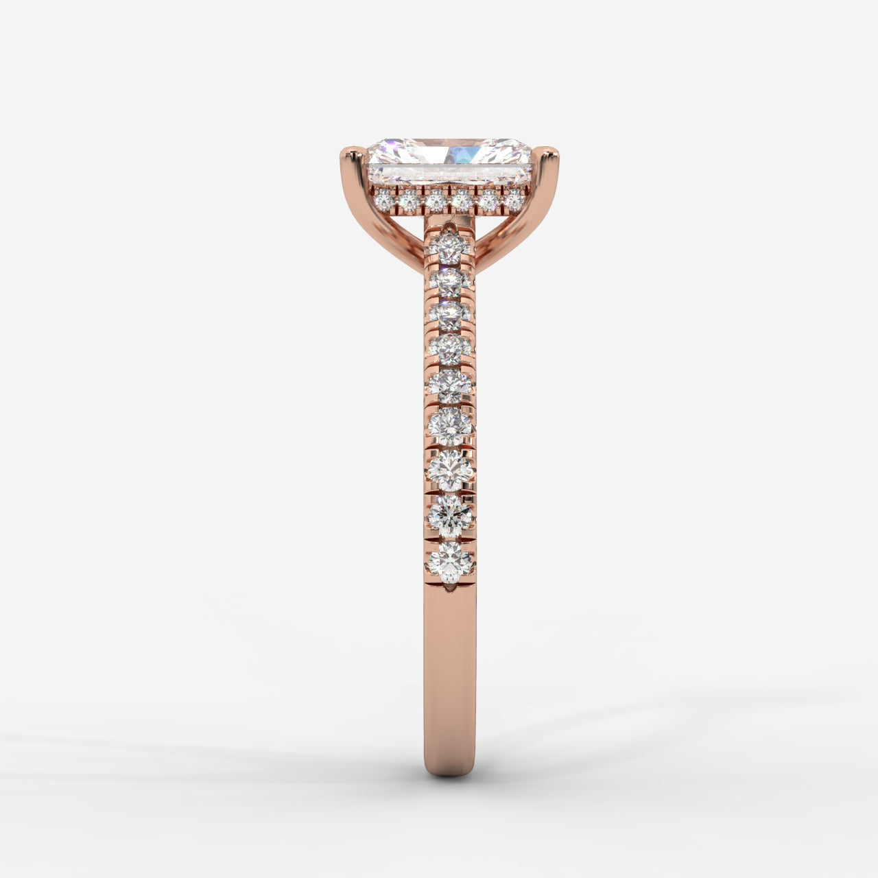 Audrey Hidden Halo Ring with Pavé Bridge and Band - Radiant