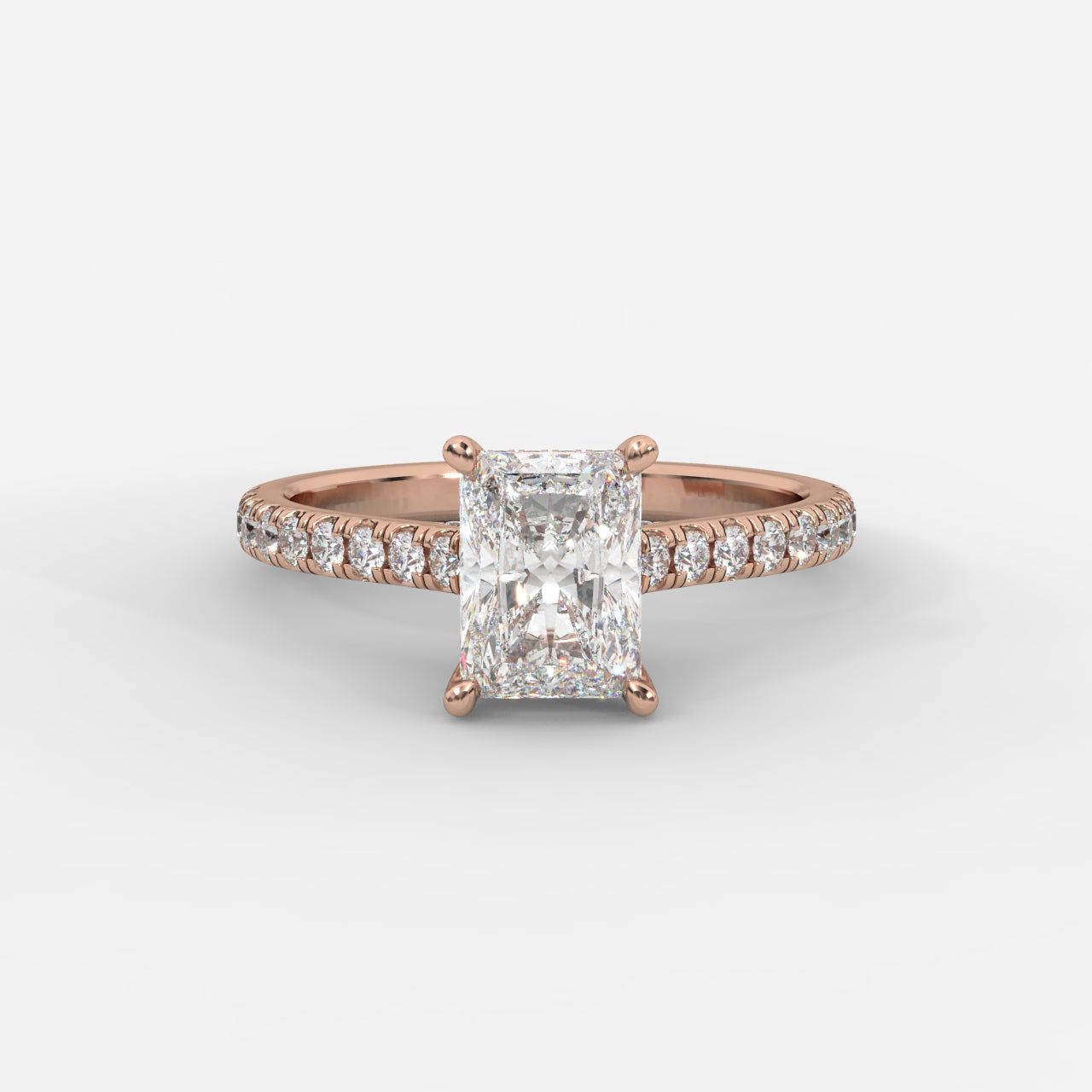 Audrey Hidden Halo Ring with Pavé Bridge and Band - Radiant