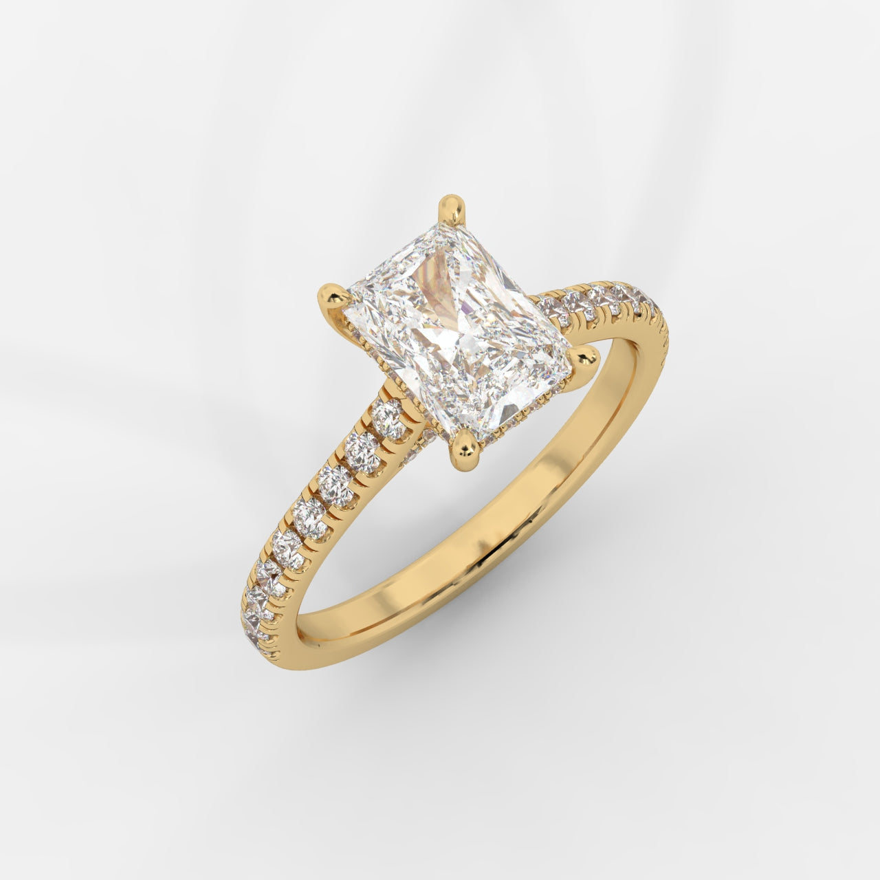 Audrey Hidden Halo Ring with Pavé Bridge and Band - Radiant