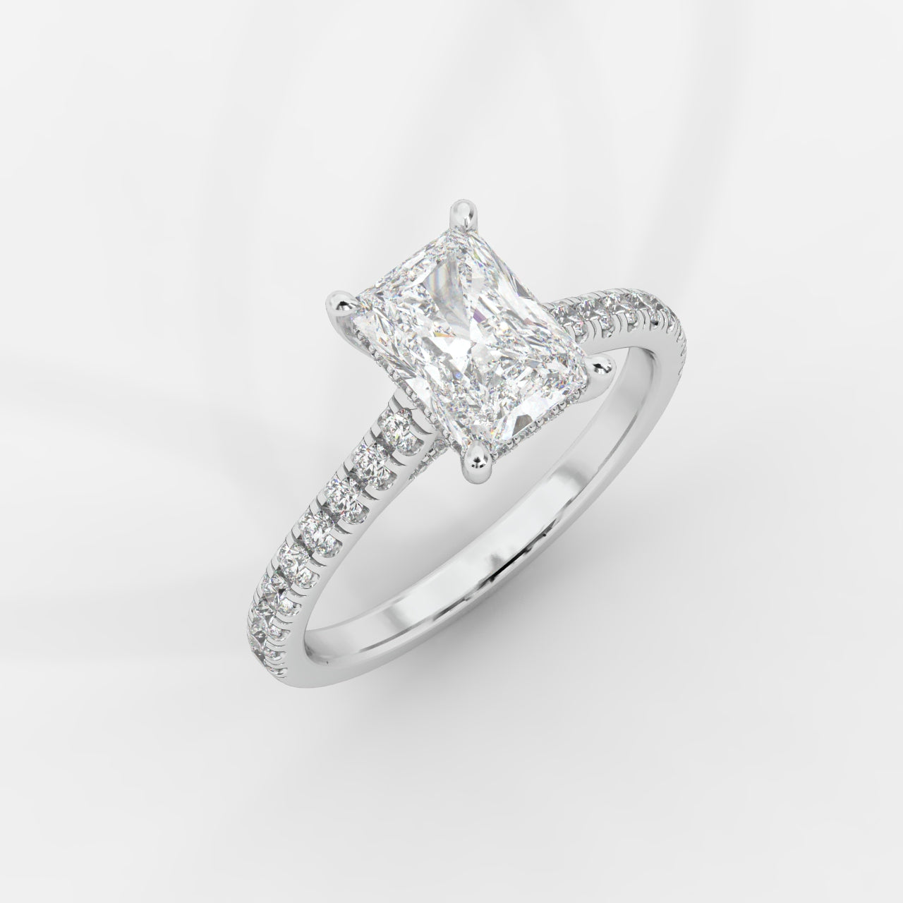 Audrey Hidden Halo Ring with Pavé Bridge and Band - Radiant