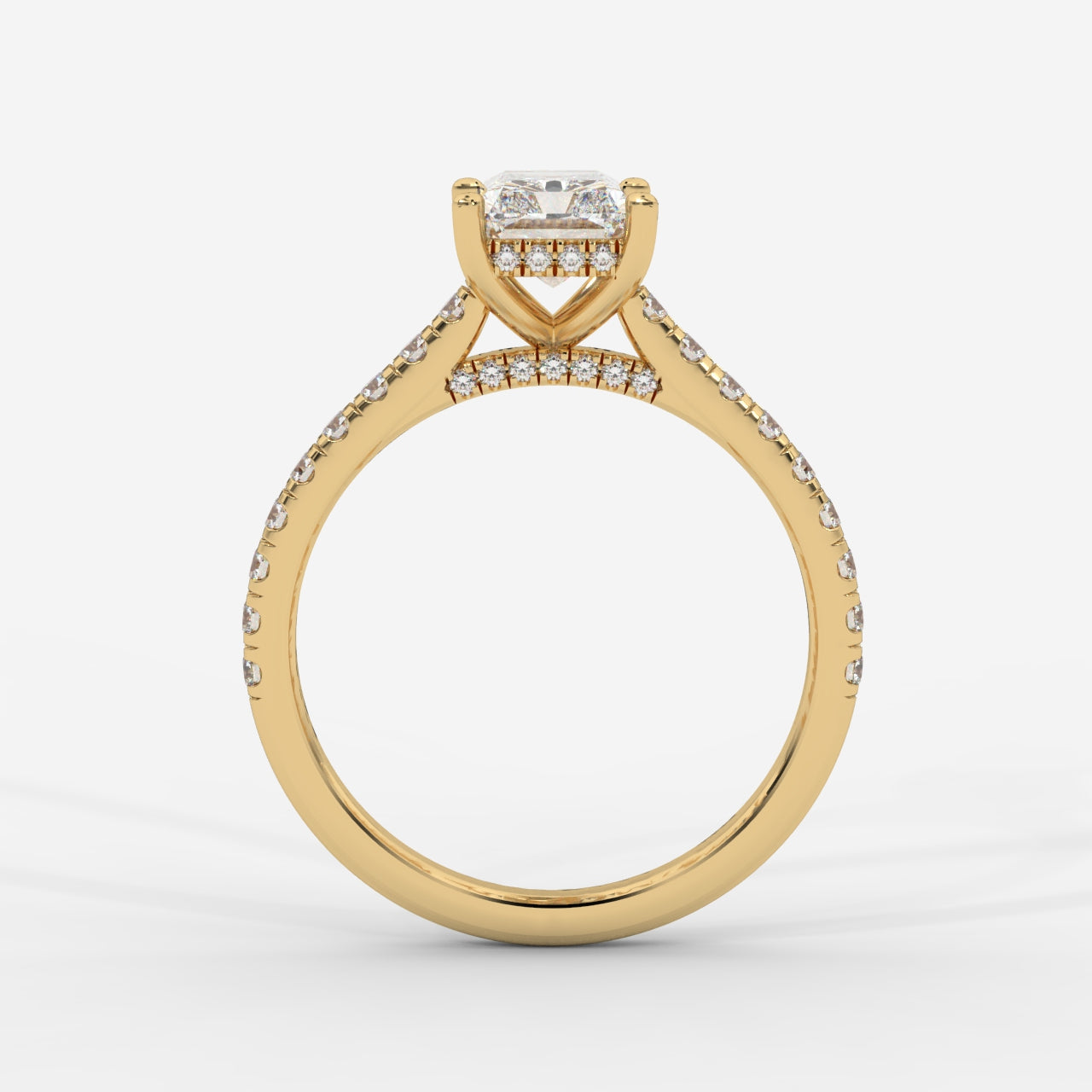 Audrey Hidden Halo Ring with Pavé Bridge and Band - Radiant