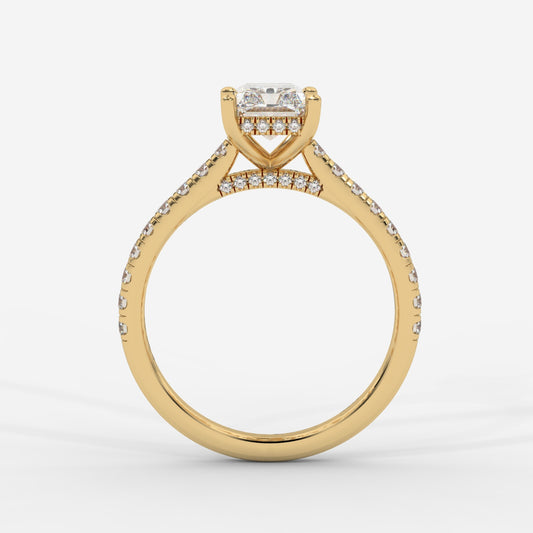 Audrey Hidden Halo Ring with Pavé Bridge and Band - Radiant