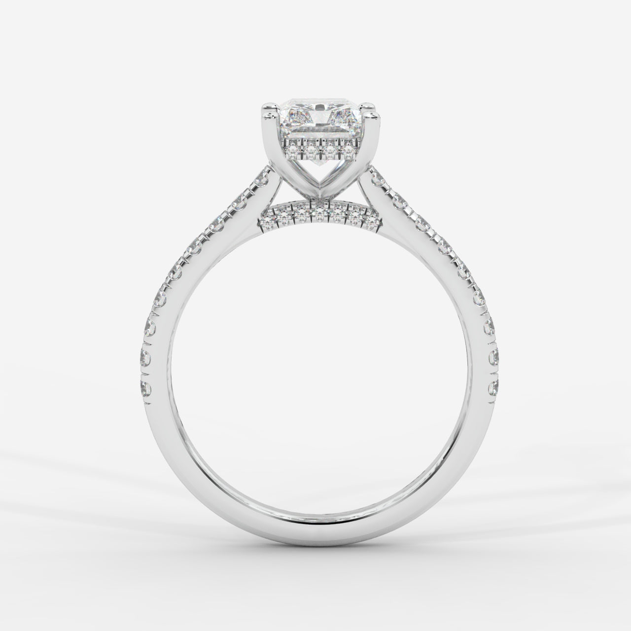 Audrey Hidden Halo Ring with Pavé Bridge and Band - Radiant