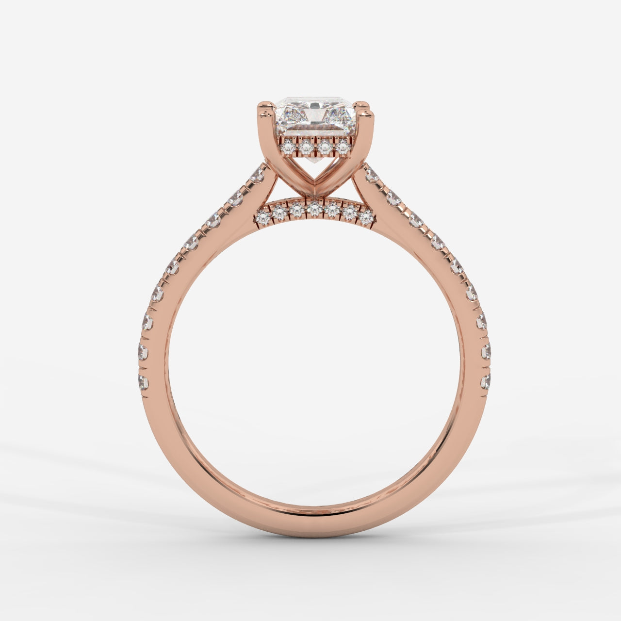 Audrey Hidden Halo Ring with Pavé Bridge and Band - Radiant