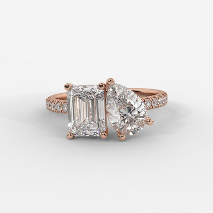 Adele Toi et Moi Diamond Ring – Emerald & Pear - AYKA JEWELS