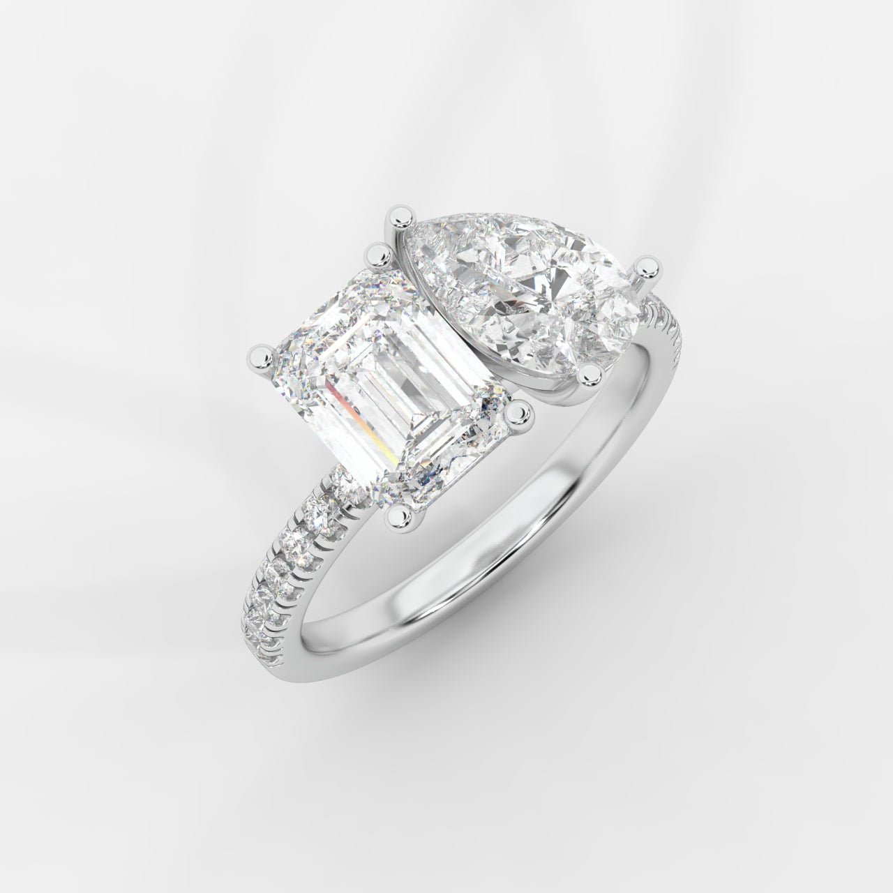 Adele Toi et Moi Diamond Ring – Emerald & Pear - AYKA JEWELS