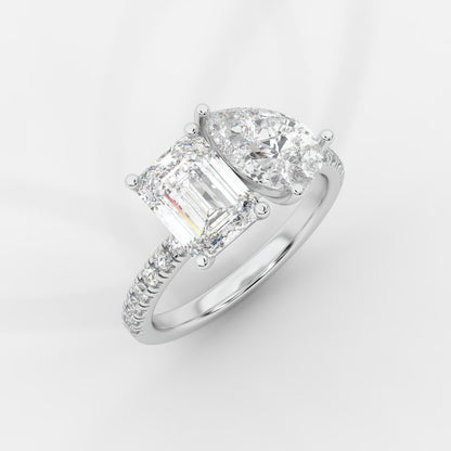 Adele Toi et Moi Diamond Ring – Emerald & Pear - AYKA JEWELS