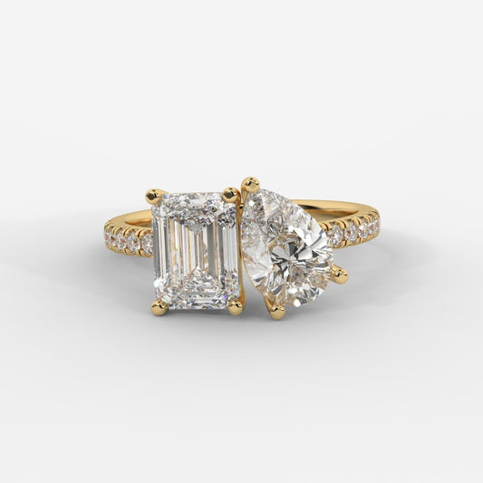 Adele Toi et Moi Diamond Ring – Emerald & Pear - AYKA JEWELS