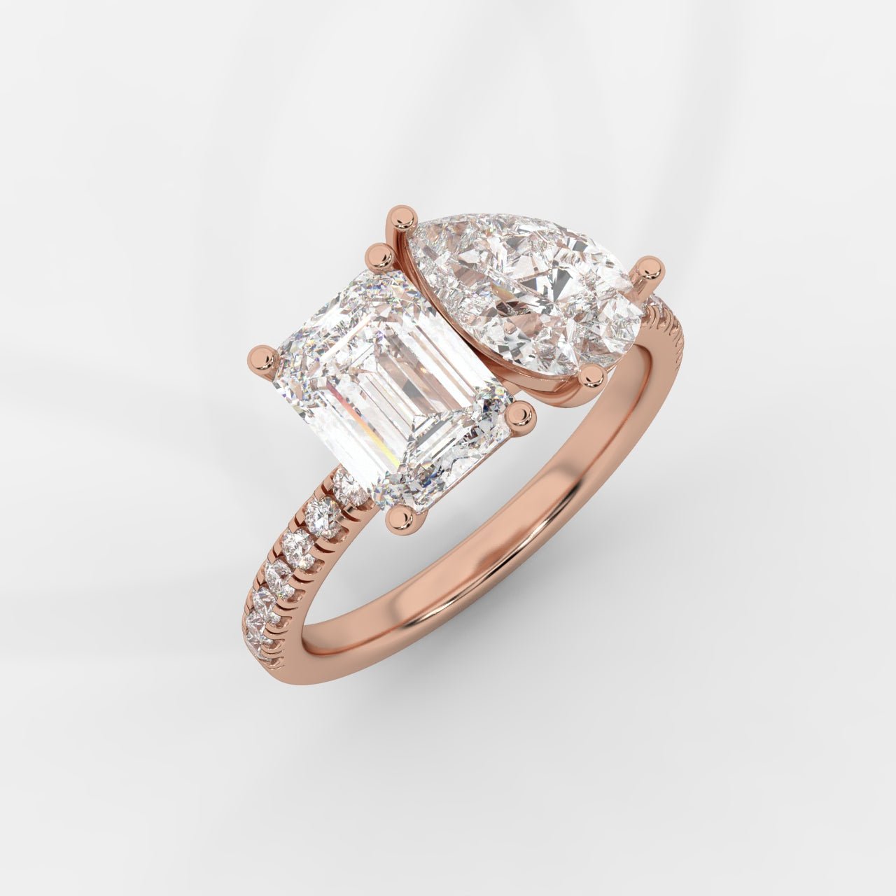 Adele Toi et Moi Diamond Ring – Emerald & Pear - AYKA JEWELS