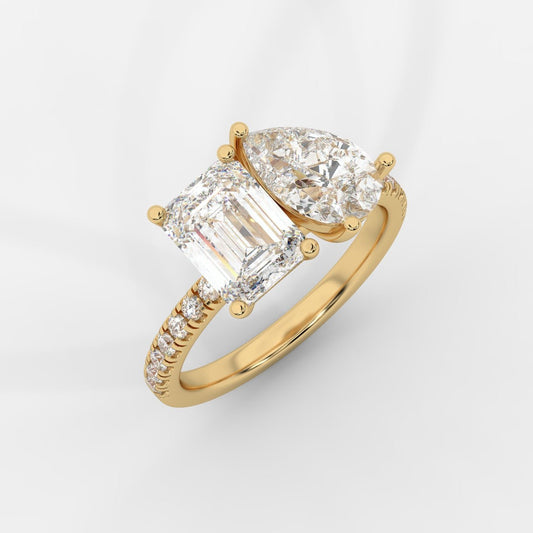 Adele Toi et Moi Diamond Ring – Emerald & Pear - AYKA JEWELS