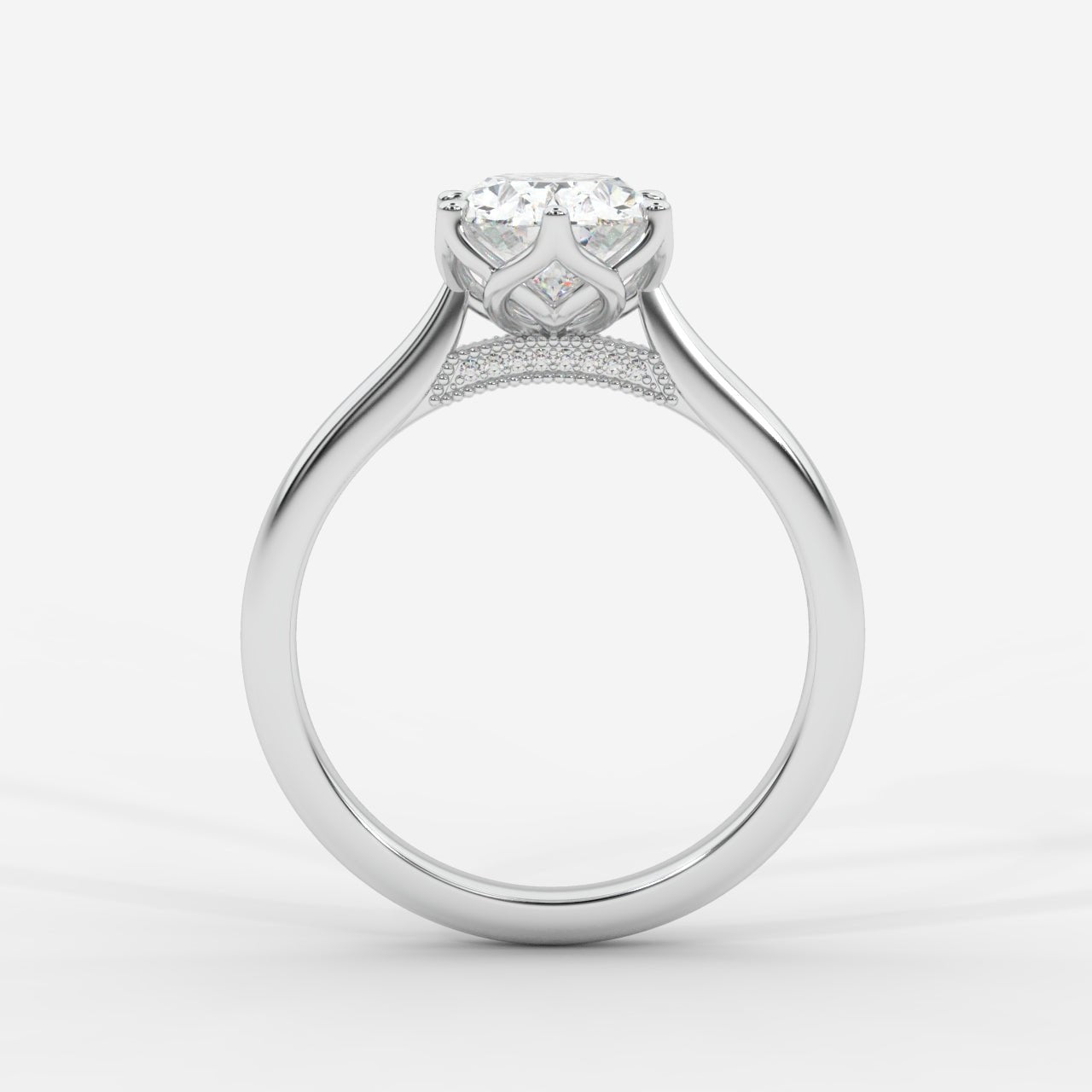 Amara Diamond Ring with Petal Prongs and Pavé Bridge - Oval - AYKA JEWELS