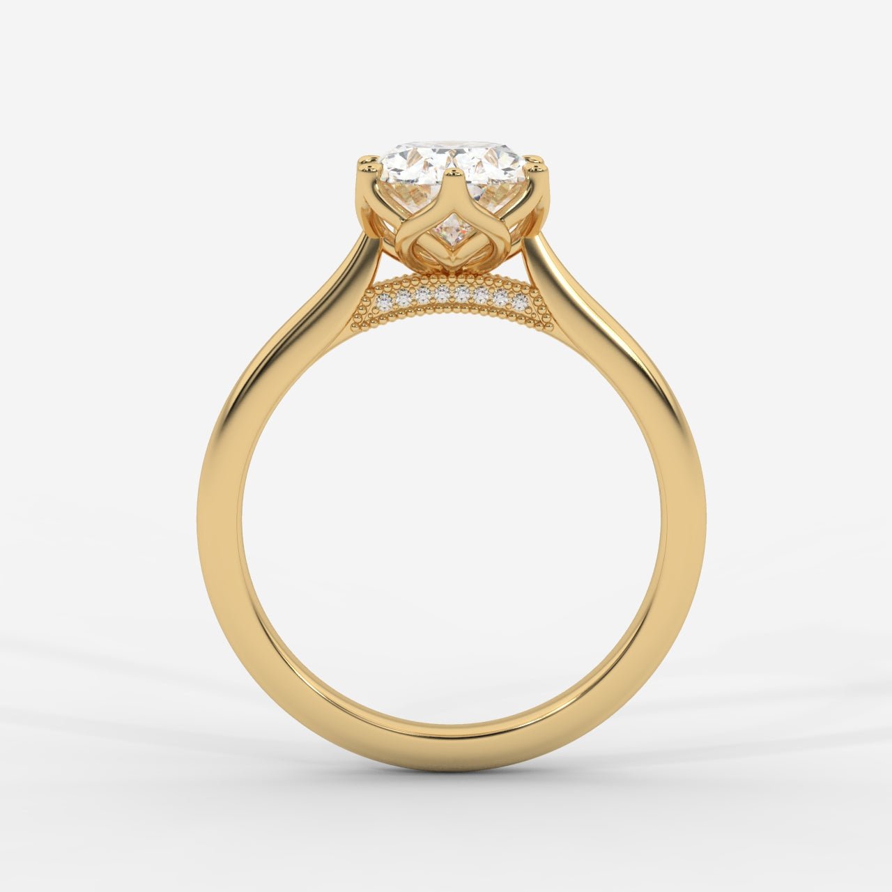 Amara Diamond Ring with Petal Prongs and Pavé Bridge - Oval - AYKA JEWELS