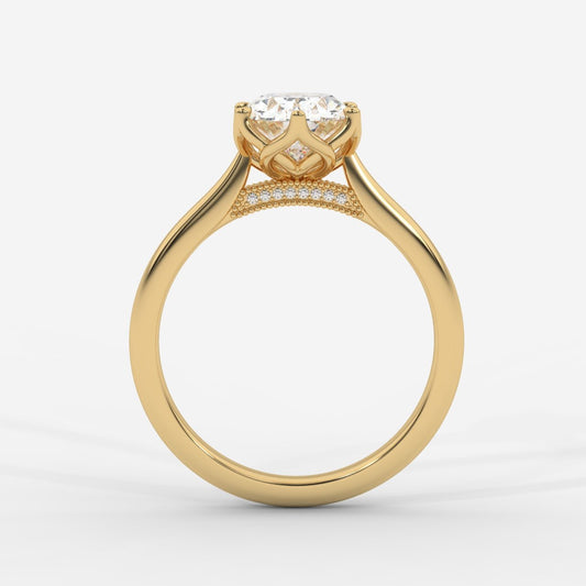 Amara Diamond Ring with Petal Prongs and Pavé Bridge - Oval - AYKA JEWELS