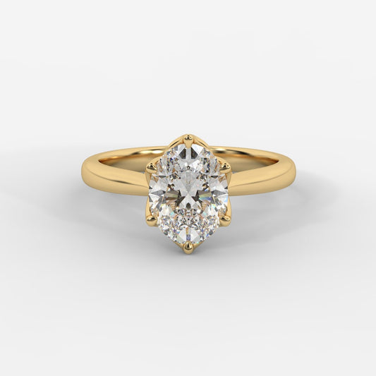 Amara Diamond Ring with Petal Prongs and Pavé Bridge - Oval - AYKA JEWELS