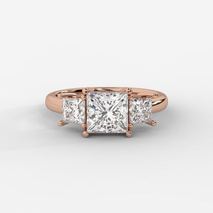 Amaris Brilliant Three - Stone Ring with Classic Prong Setting - Princess - AYKA JEWELS