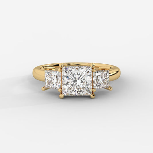 Amaris Brilliant Three - Stone Ring with Classic Prong Setting - Princess - AYKA JEWELS