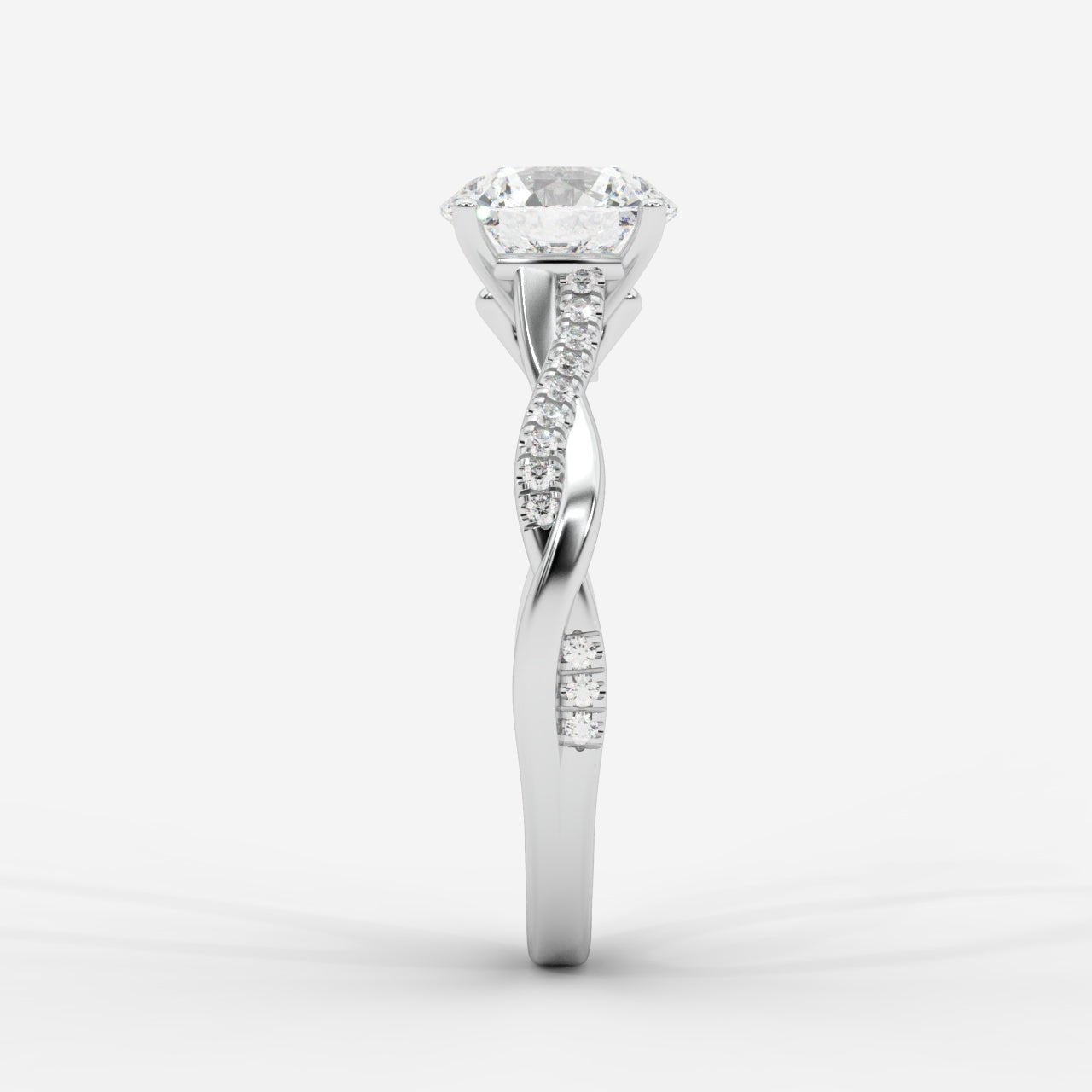 Amelie Brilliant Diamond Ring with Twisted Pavé Band - Round - AYKA JEWELS