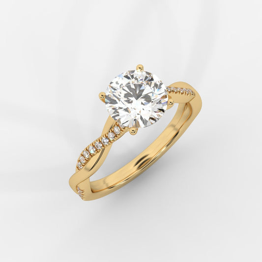 Amelie Brilliant Diamond Ring with Twisted Pavé Band - Round - AYKA JEWELS