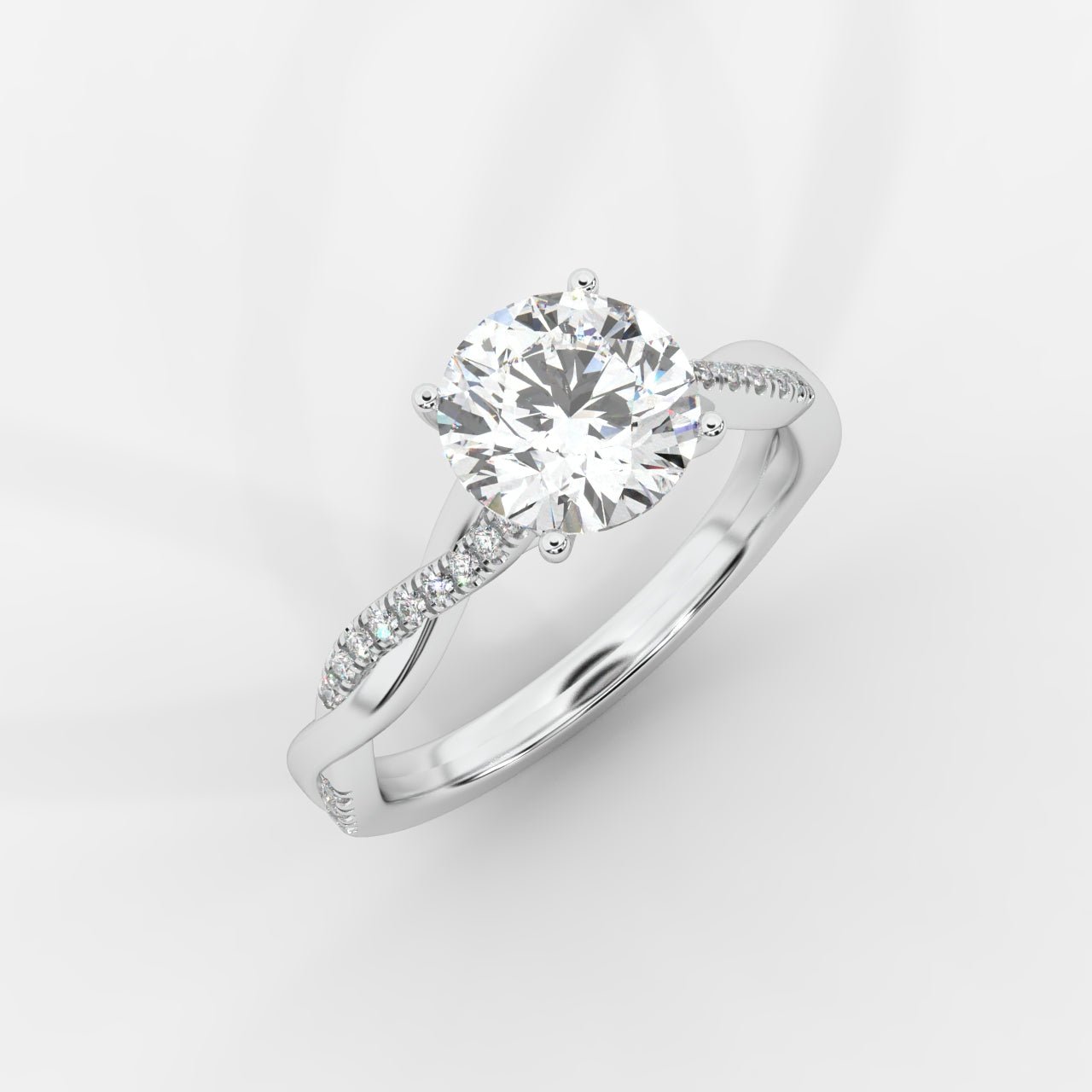 Amelie Brilliant Diamond Ring with Twisted Pavé Band - Round - AYKA JEWELS