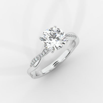 Amelie Brilliant Diamond Ring with Twisted Pavé Band - Round - AYKA JEWELS