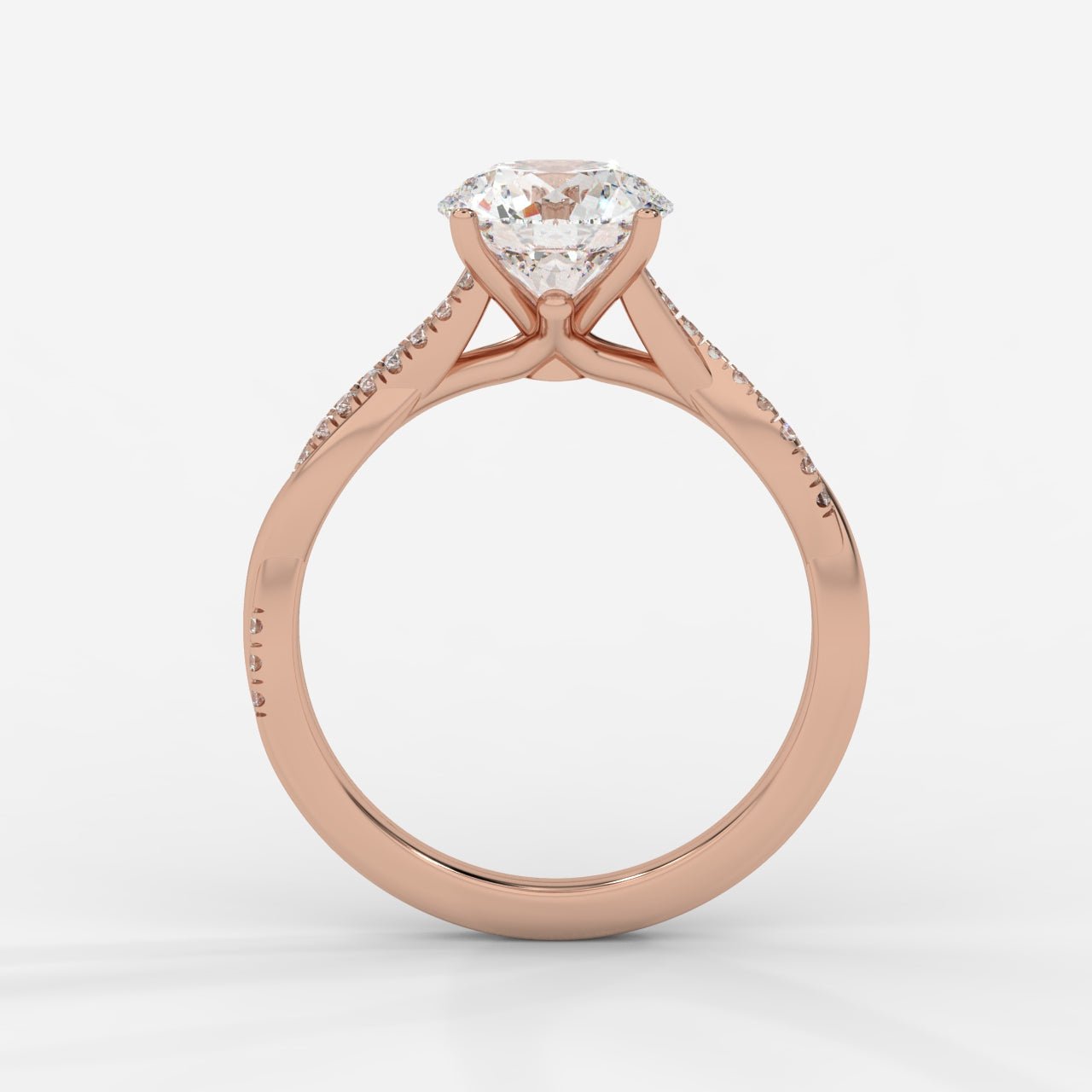 Amelie Brilliant Diamond Ring with Twisted Pavé Band - Round - AYKA JEWELS