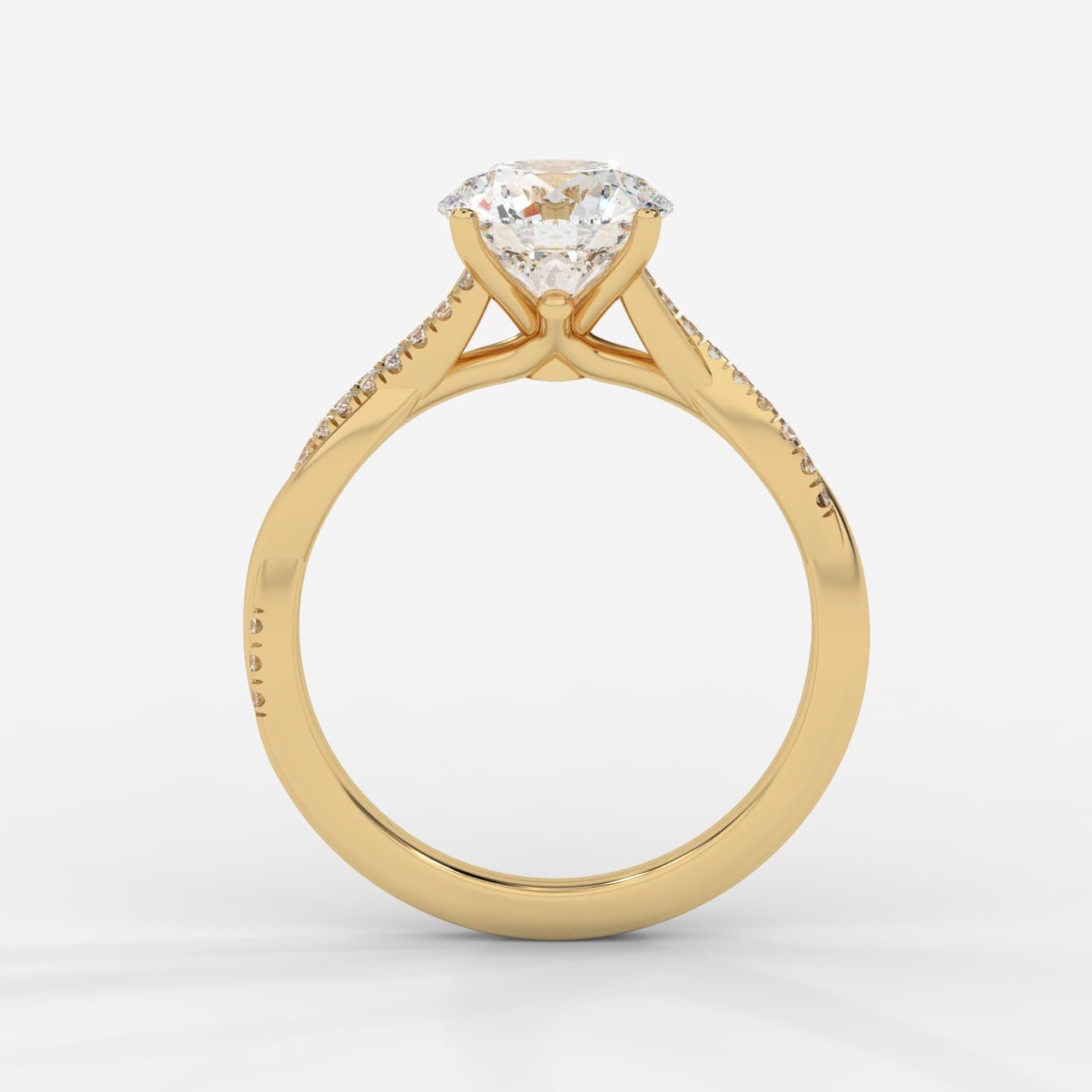 Amelie Brilliant Diamond Ring with Twisted Pavé Band - Round - AYKA JEWELS