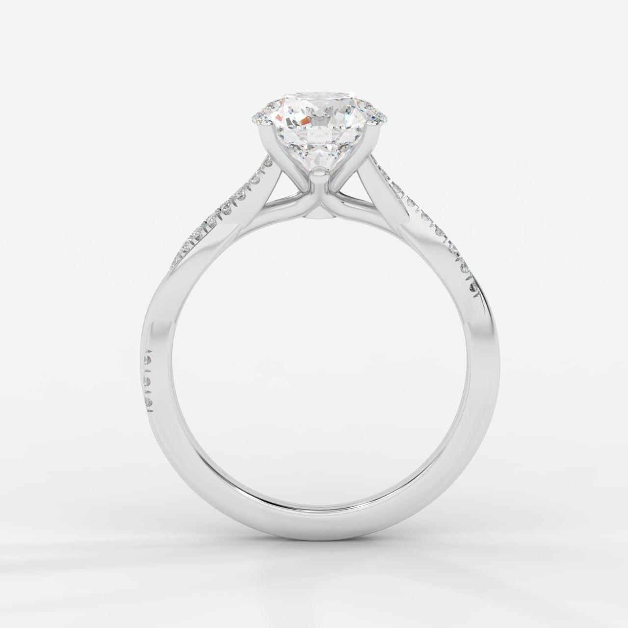 Amelie Brilliant Diamond Ring with Twisted Pavé Band - Round - AYKA JEWELS