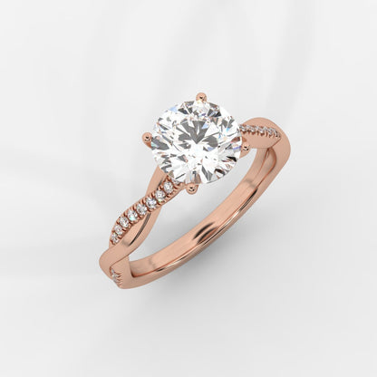 Amelie Brilliant Diamond Ring with Twisted Pavé Band - Round - AYKA JEWELS