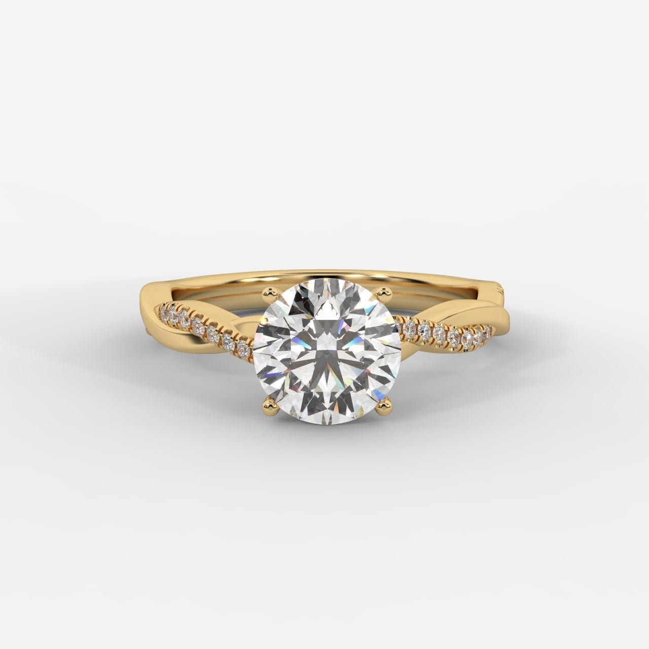 Amelie Brilliant Diamond Ring with Twisted Pavé Band - Round - AYKA JEWELS