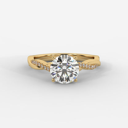 Amelie Brilliant Diamond Ring with Twisted Pavé Band - Round - AYKA JEWELS