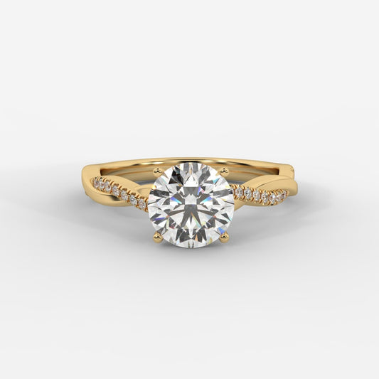 Amelie Brilliant Diamond Ring with Twisted Pavé Band - Round - AYKA JEWELS