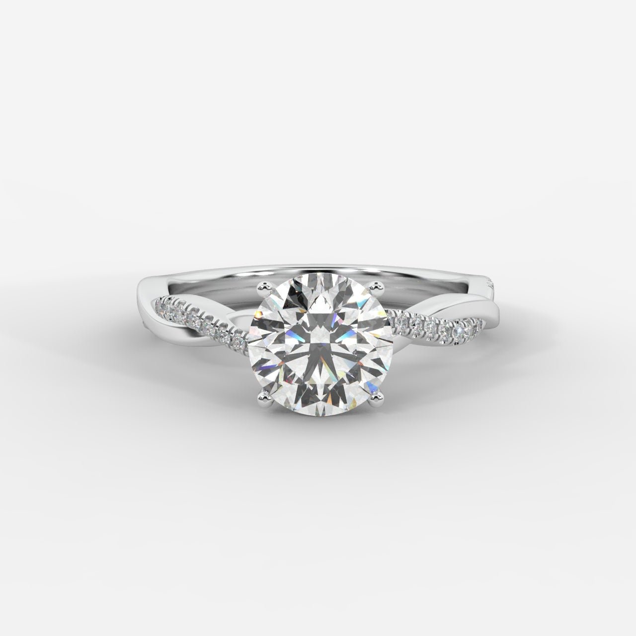 Amelie Brilliant Diamond Ring with Twisted Pavé Band - Round - AYKA JEWELS