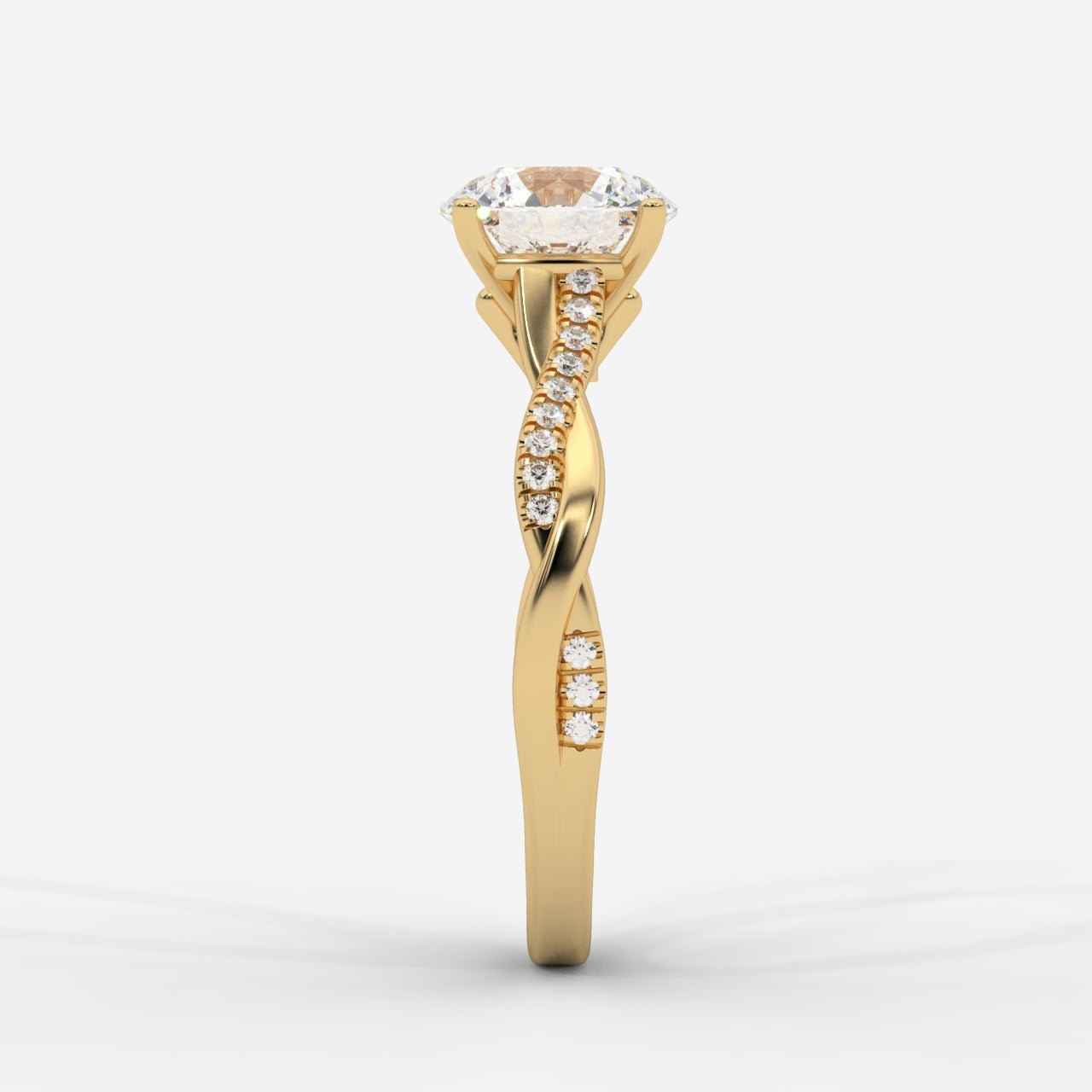 Amelie Brilliant Diamond Ring with Twisted Pavé Band - Round - AYKA JEWELS