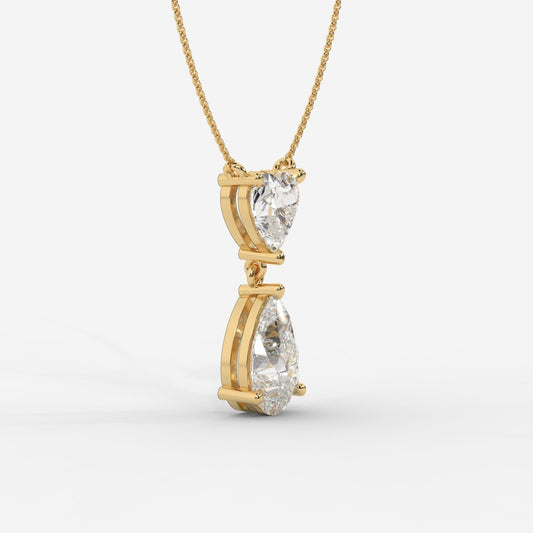 Amour Heart and Pear Diamond Drop Pendant Necklace with 18" Adjustable Chain - AYKA JEWELS