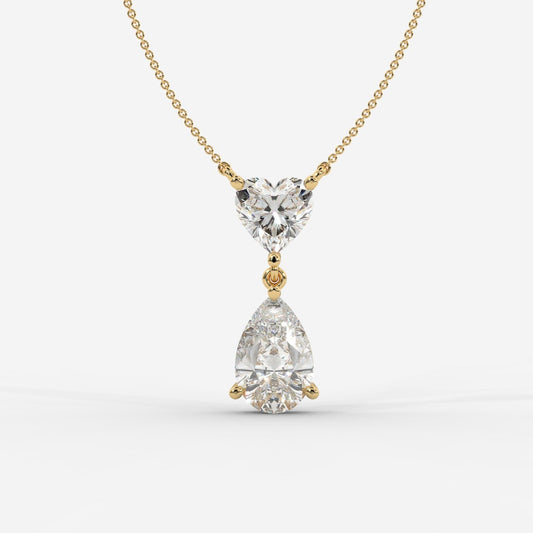 Amour Heart and Pear Diamond Drop Pendant Necklace with 18" Adjustable Chain - AYKA JEWELS
