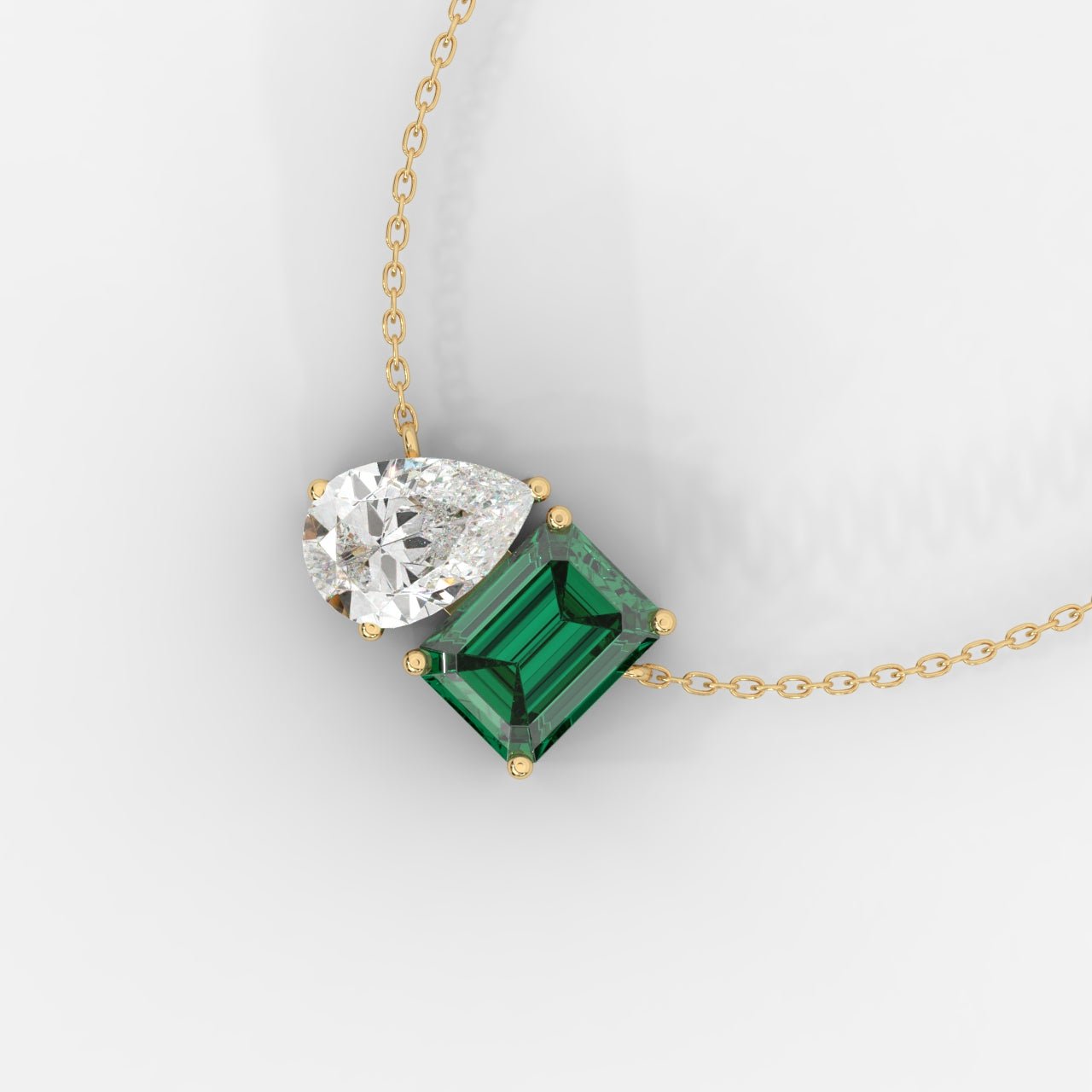 Amy Emerald and Pear Toi et Moi Pendant Necklace 1ctW with 18" Adjustable Chain - AYKA JEWELS
