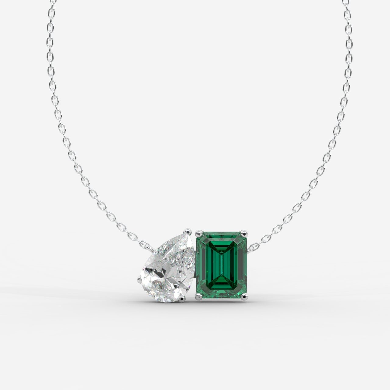 Amy Emerald and Pear Toi et Moi Pendant Necklace 1ctW with 18" Adjustable Chain - AYKA JEWELS